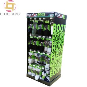 Promotional Pop Pos Retail Store Floor Cardboard Footwear Socks Display With Hooks Pegs