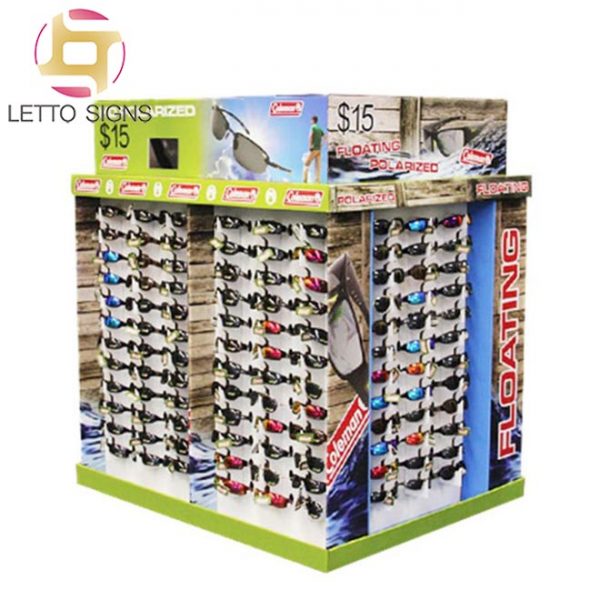 18 Years Factory Supermarket Promotion Pop Pos Stackable Floor Cardboard Pallet Sunglass Stand Display Retail