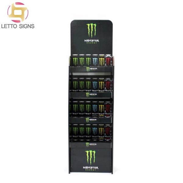 Monster Energy Soft Canned Drinks Merchandising Promotional Retail Store Pop Pos Floor Corrugated Paper Cardboard Display Stand Racks
